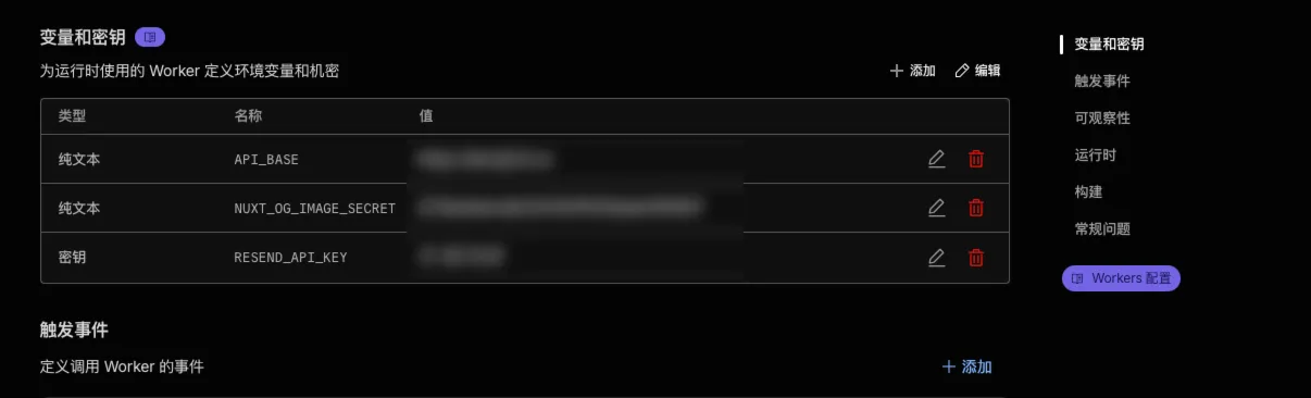Cloudflare Dashboard environment variables configuration showing RESEND_API_KEY variable and the binding section for D1 database